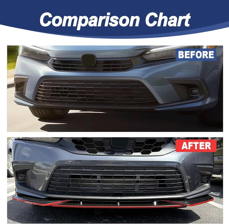 Gear Up Front Bumper Lip for Honda Civic 11th Gen 2022-2024 PP Front Lip Splitter Spoiler(Red&Black) - Image 4
